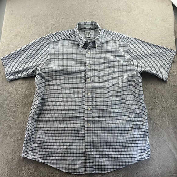 L.L. Bean Mens Dress Shirt 17.5 Neck Short Sleeve Wrinkle Resistant Checkered - Picture 6 of 7